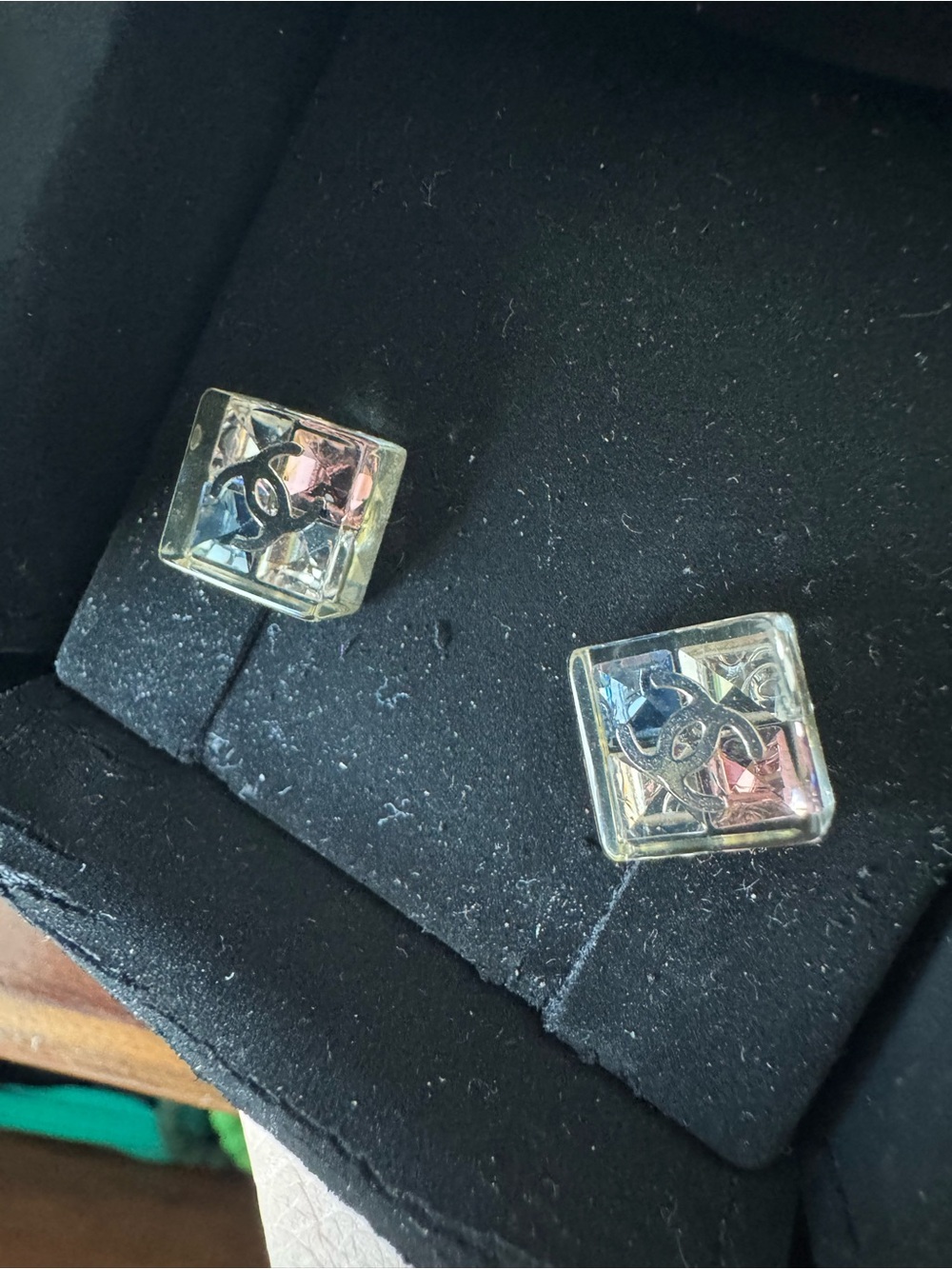 CHANEL Multicolor Resin Square Cuff Links with Interlocking CC
